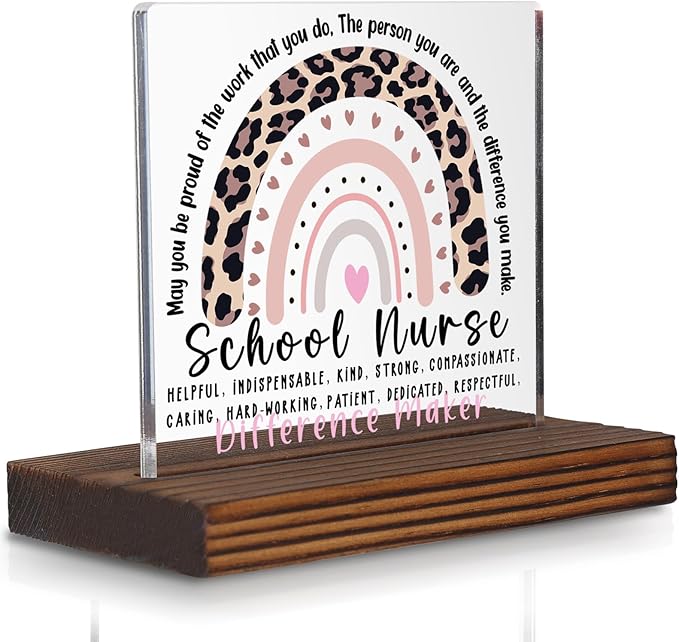School Nurse Appreciation Gift Desk Sign, Leopard Rainbow Difference Maker by Pariveca