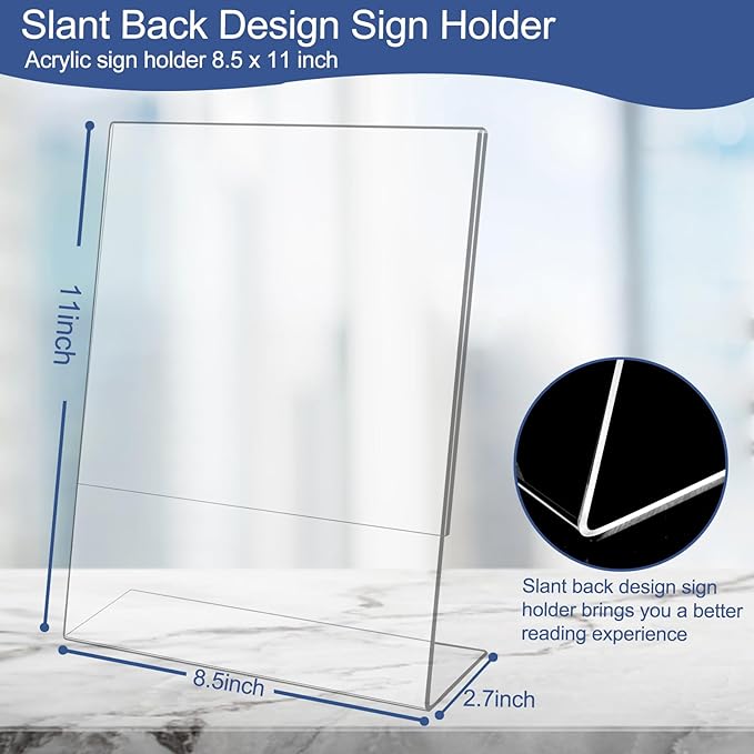 Wbtran Acrylic Sign Holder 8.5 x 11, 6 Pack Slanted Back Sign Holders - Image 2