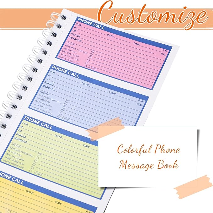 Fullhawl 10 Pcs Spiral Bound Phone Message Book 5-1/2" x 11" 2 Part Colorful - Image 3