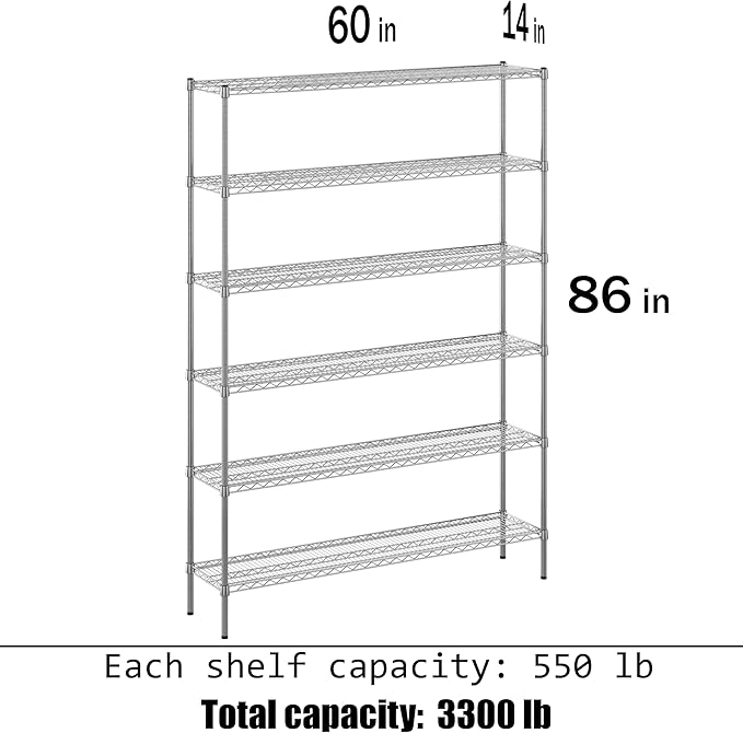 Regal Altair 14" Deep x 60" Wide x 86" Height Wire Shelving Kit | 6-Tier | NSF - Image 3