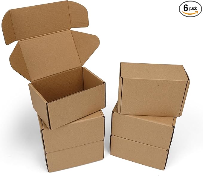 PHAREGE 6x4x3 inch Shipping Boxes 6 Pack Brown, Tab Lock Tuck Top Mailer Boxes by PHAREGE