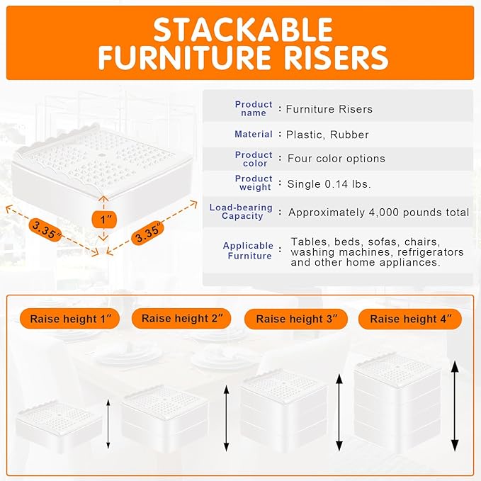 shouwuhho Furniture Risers, 12 Pack Bed Risers - Image 2