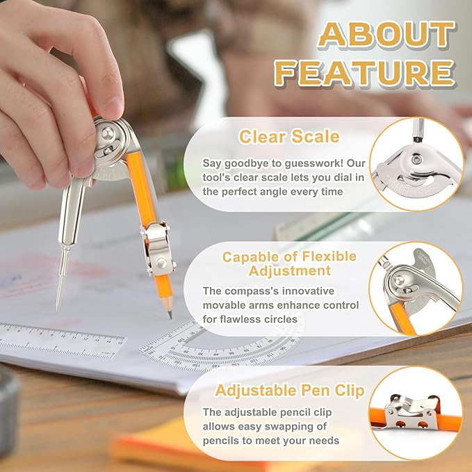 4 Pieces Geometry Math Set Compass - Image 3
