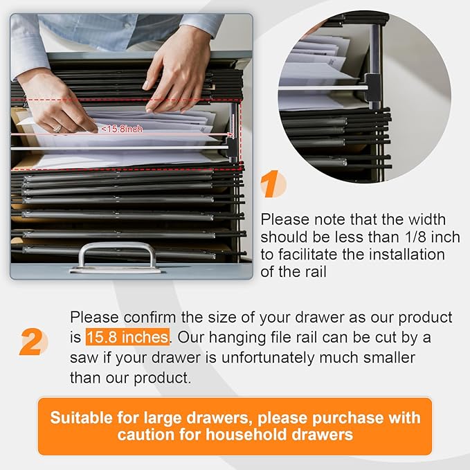 Epakh 8 Pieces Metal Hanging Divider Rail Clip File 4 Pieces File Cabinet Rails - Image 3