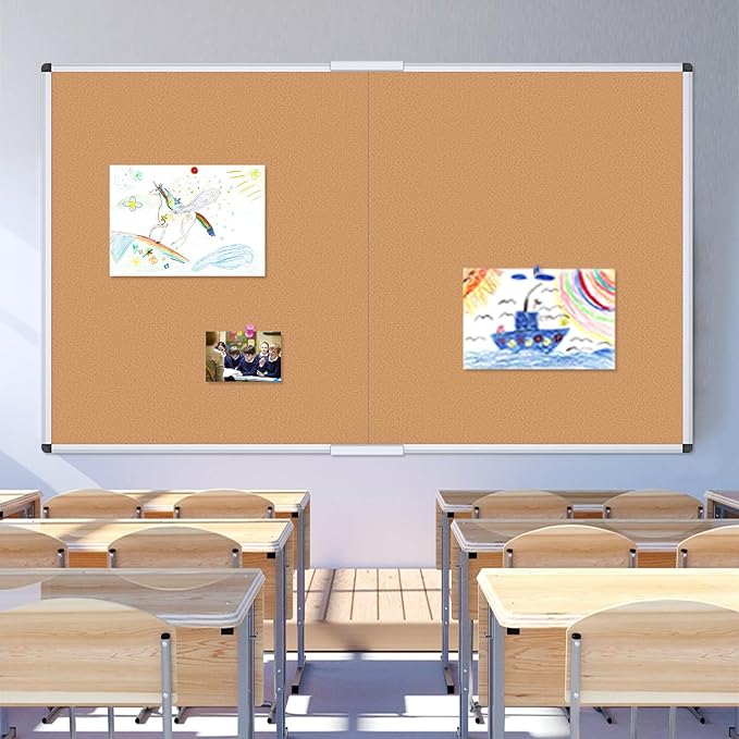 VIZ-PRO 72" x 48" Large Cork Bulletin Board, Foldable & Wall-Mounted Notice Pin - Image 6