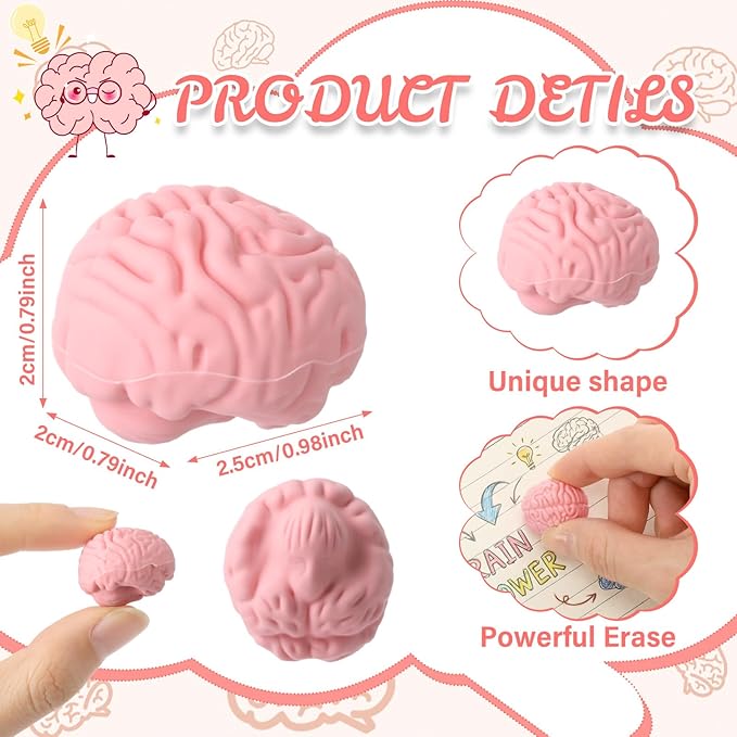 Gilprop 24 Pcs Brain Shaped Erasers Bulk, 1 Inch Mini Halloween Erasers - Image 3