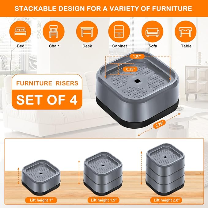 shouwuhho 4 Pack Furniture Risers Adjustable Bed Risers Heavy Duty Lifts Height - Image 2