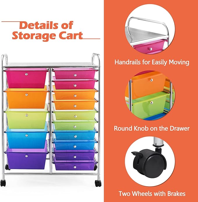 LDAILY 15 Drawer Rolling Storage Cart, Rolling Cart - Image 5