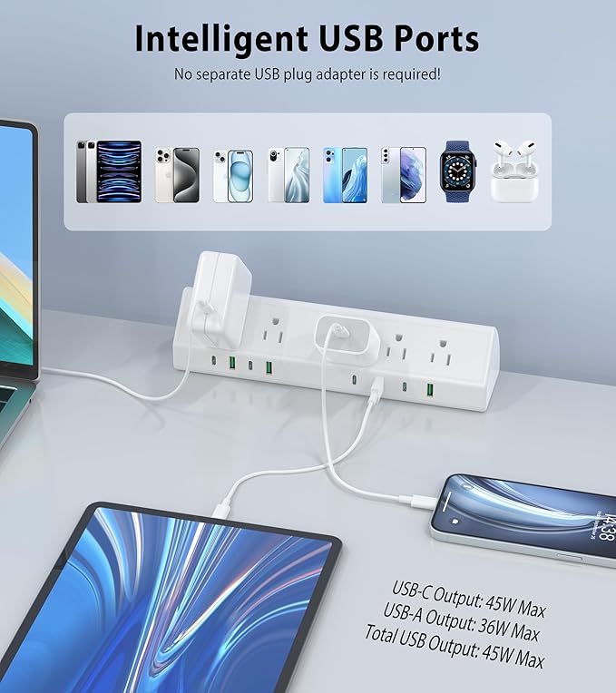 Jgstkcity Desk Clamp Power Strip, 45W Fast Charging Station, 4 USB-C, 4 USB-A - Image 6