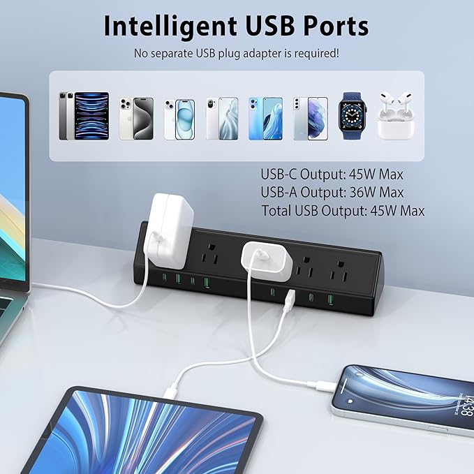 45W Fast Charging Station, Desk Clamp Power Strip, 4 PD USB-C Ports, 5 AC - Image 5