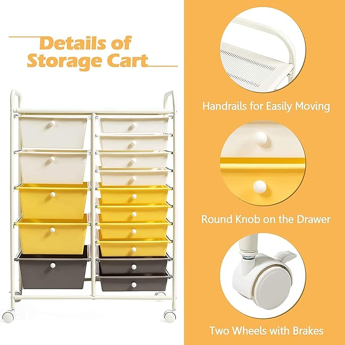 HAPPYGRILL 15-Drawer Rolling Cart, Storage Carts - Image 6