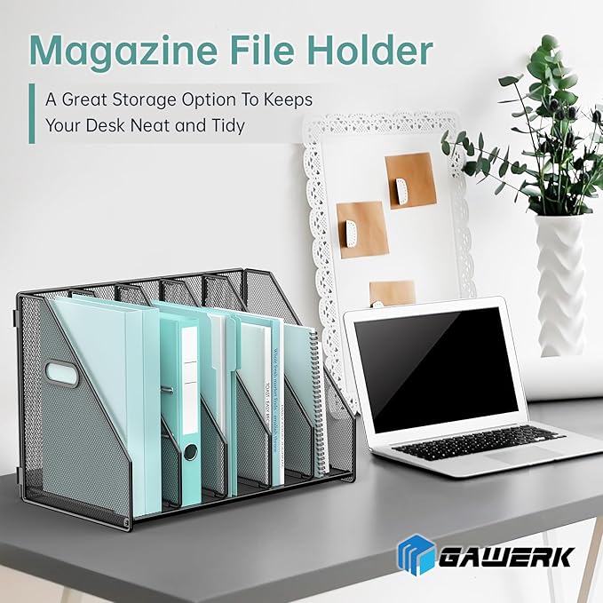 Gawerk Desktop File Magazine Folder Holder 5 Vertical Compartments, Desk - Image 5
