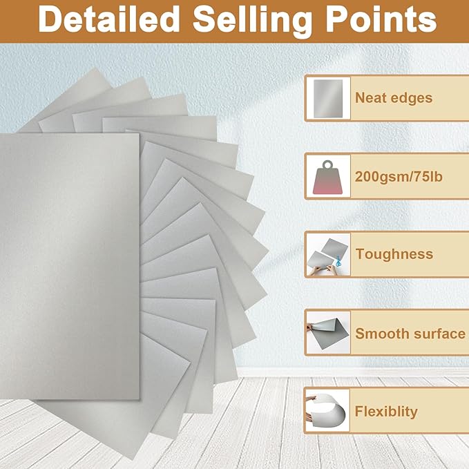 Silunkia 100 Sheets Silver Shimmer Cardstock 8.5 x 11 Crafts Paper, 200gsm/75lb - Image 3
