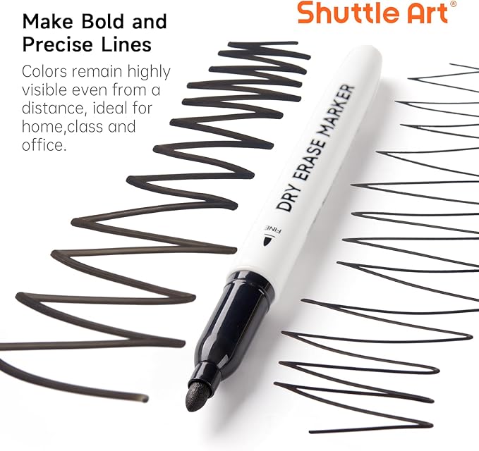 Shuttle Art Black Dry Erase Markers, 60 Pack Magnetic Whiteboard Markers - Image 2