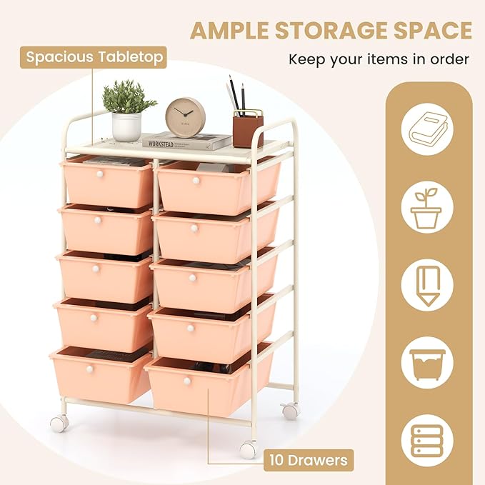 GOFLAME 10-Drawer Rolling Storage Cart, Art Craft Storage Organizer on Wheels - Image 4
