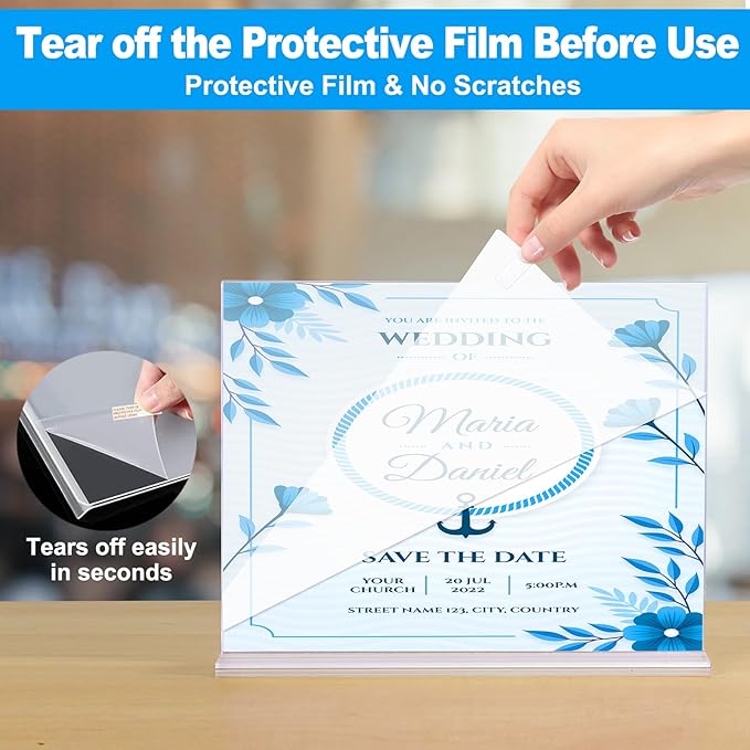 EHWINE 10 Pack Acrylic Sign Holder 8.5 x 11 Horizontal, Double-Sided Stand up - Image 2