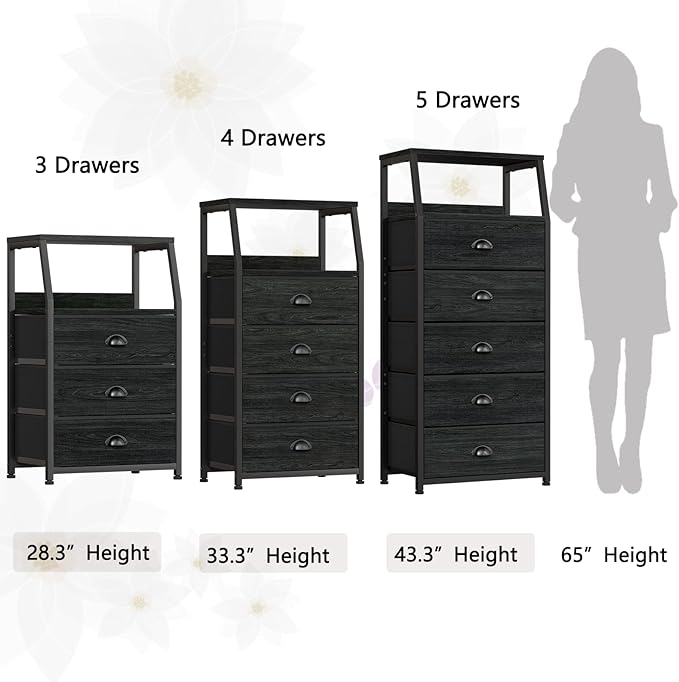 Furnulem Tall 4 Drawers Dresser, Vertical Storage Tower Black Dresser - Image 7