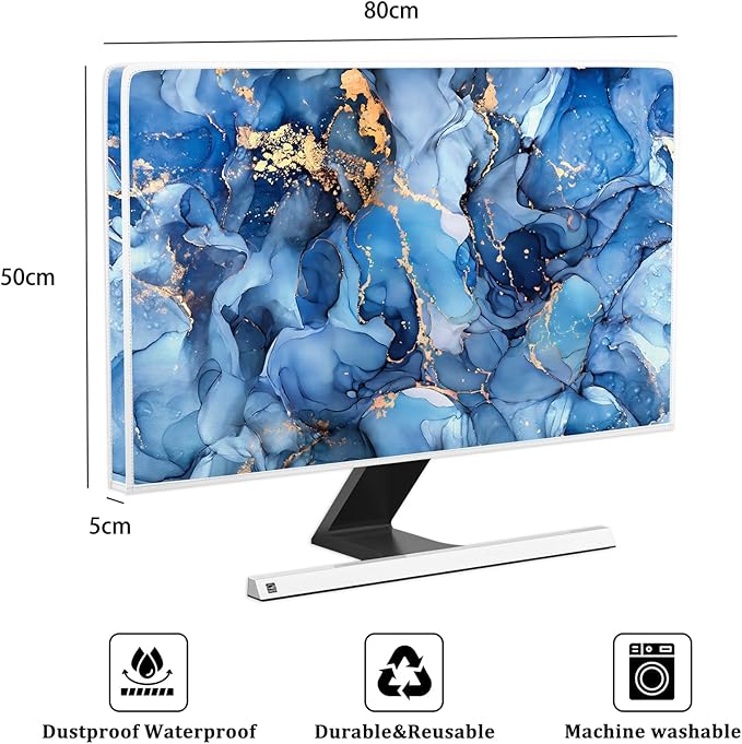 Baocicco Navy Blue Gold Marble Computer Monitor Dust Cover Creative Texture - Image 2