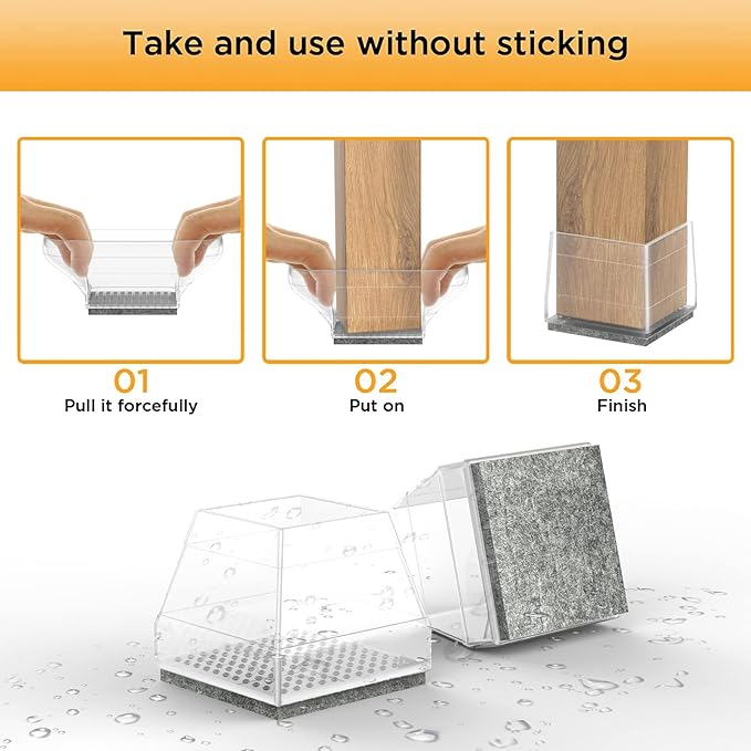 Square Chair Leg Protectors for Hardwood Floors, 1.26-1.57" - Image 3