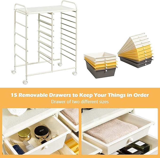 HAPPYGRILL 15-Drawer Rolling Cart, Storage Carts - Image 5