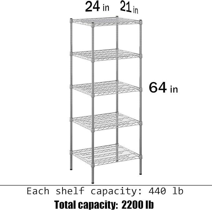 Regal Altair 21" Deep x 24" Wide x 64" Height Wire Shelving Kit | 5-Tier | NSF - Image 3