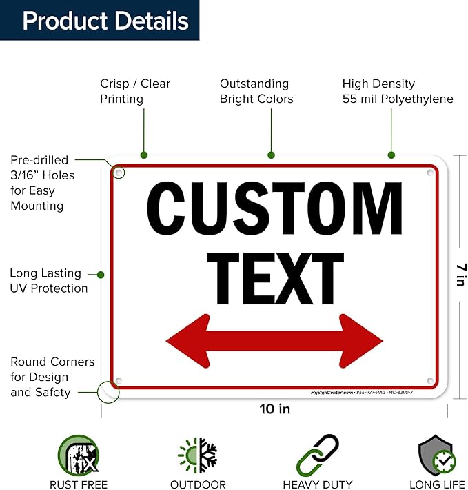 Custom Arrow, Custom Directional Sign, Two Way Arrow, 7x10 Inches, 55 mil thick - Image 6