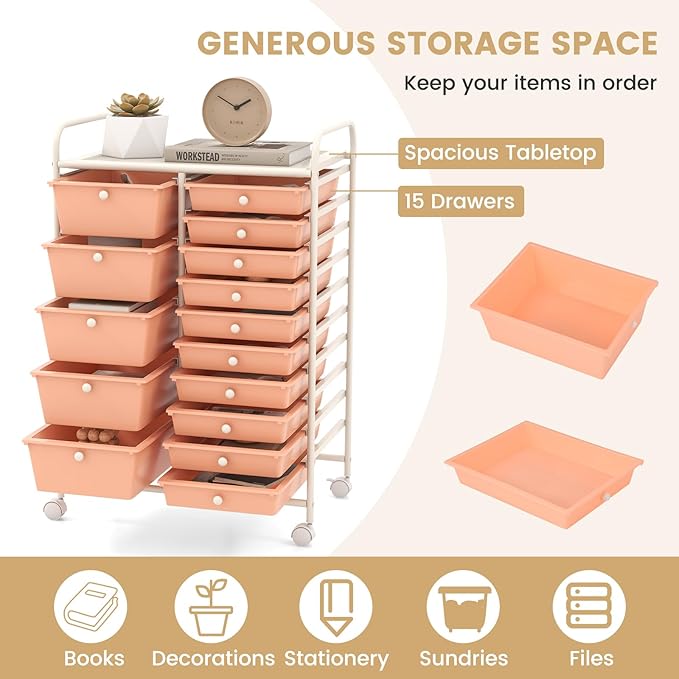 LDAILY 15 Drawer Rolling Storage Cart, Rolling Cart - Image 4