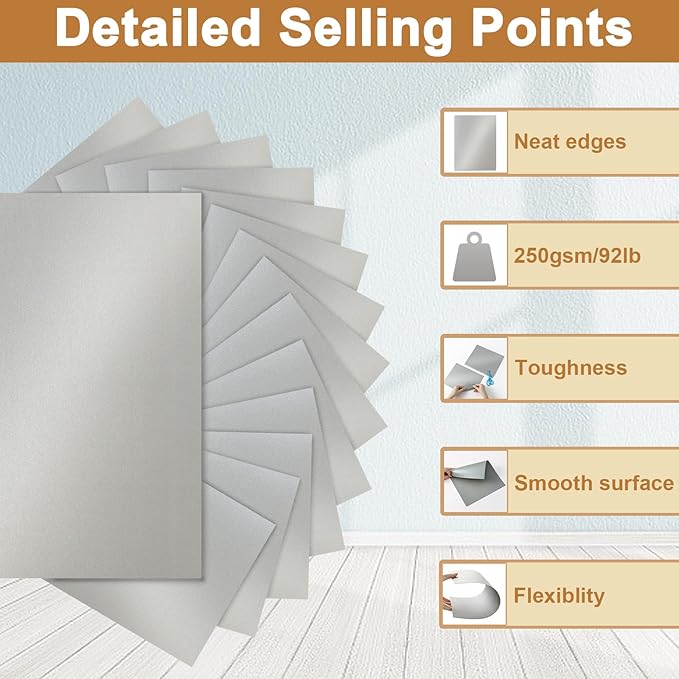 Silunkia 120 Sheets Shimmer Silver Cardstock 8.5 x 11 Craft Paper, 250gsm/92lb - Image 3
