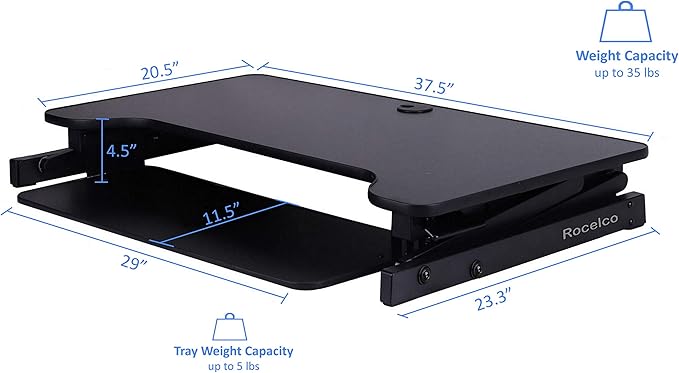 Rocelco 37.5" Deluxe Height Adjustable Standing Desk Converter - Image 2