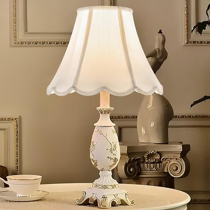 GOSO Bell Lamp Shades Set of 2 Medium Off White, Scalloped Lamp Shade - Image 9