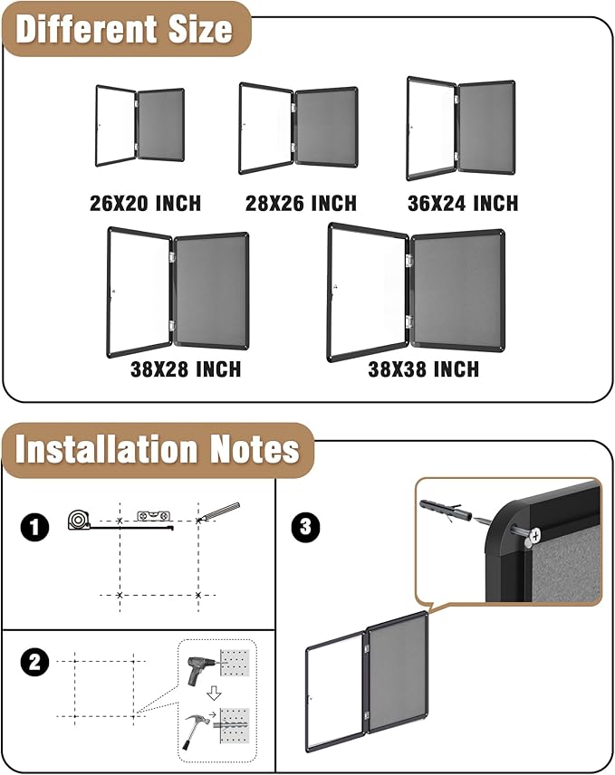 Mifuro 26"x20" Enclosed Bulletin Board, Lockable Weather-Resistant Aluminum - Image 4