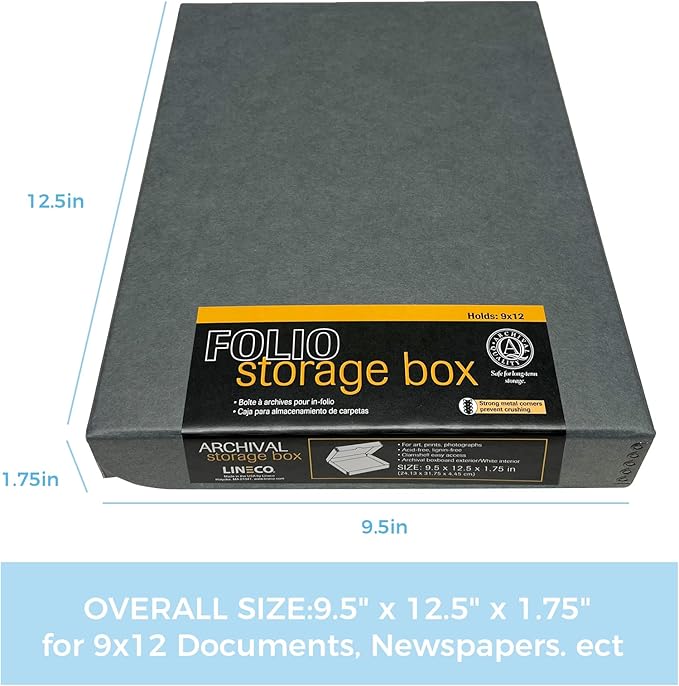 Lineco, 9x12 Gray Clamshell Archival Folio Storage Box, 1.75 Depth, - Image 2