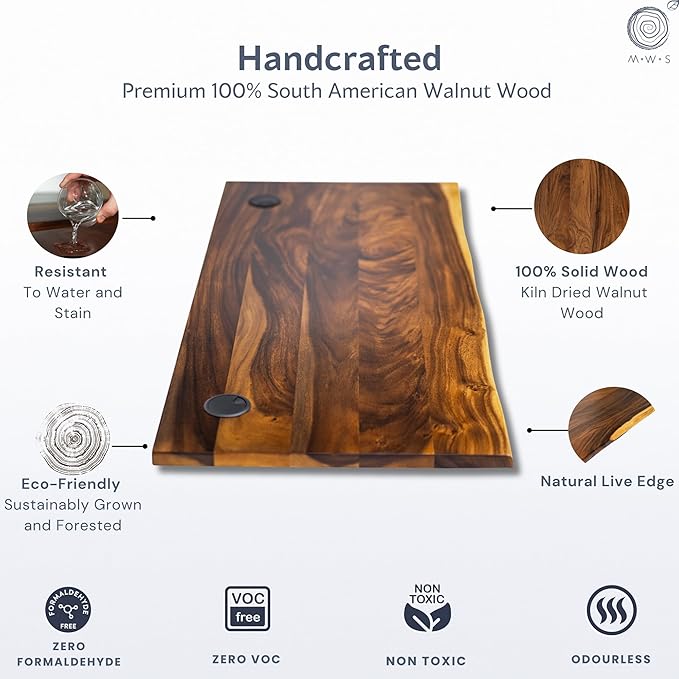 Standing Desk with Drawer – Walnut Solid Wood Desk, Natural Live Edge, - Image 5