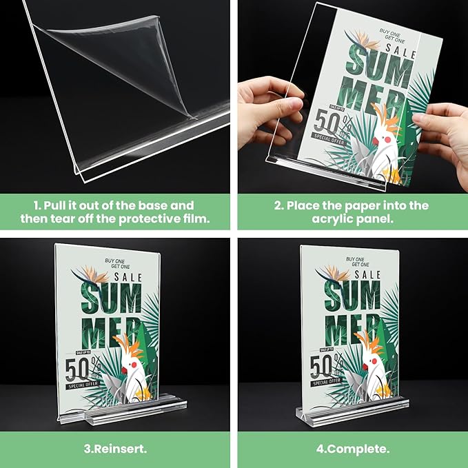 Acrylic Sign Holder 4x6, 24 Pack Clear Table Menu Vertical Clear Table Double - Image 6