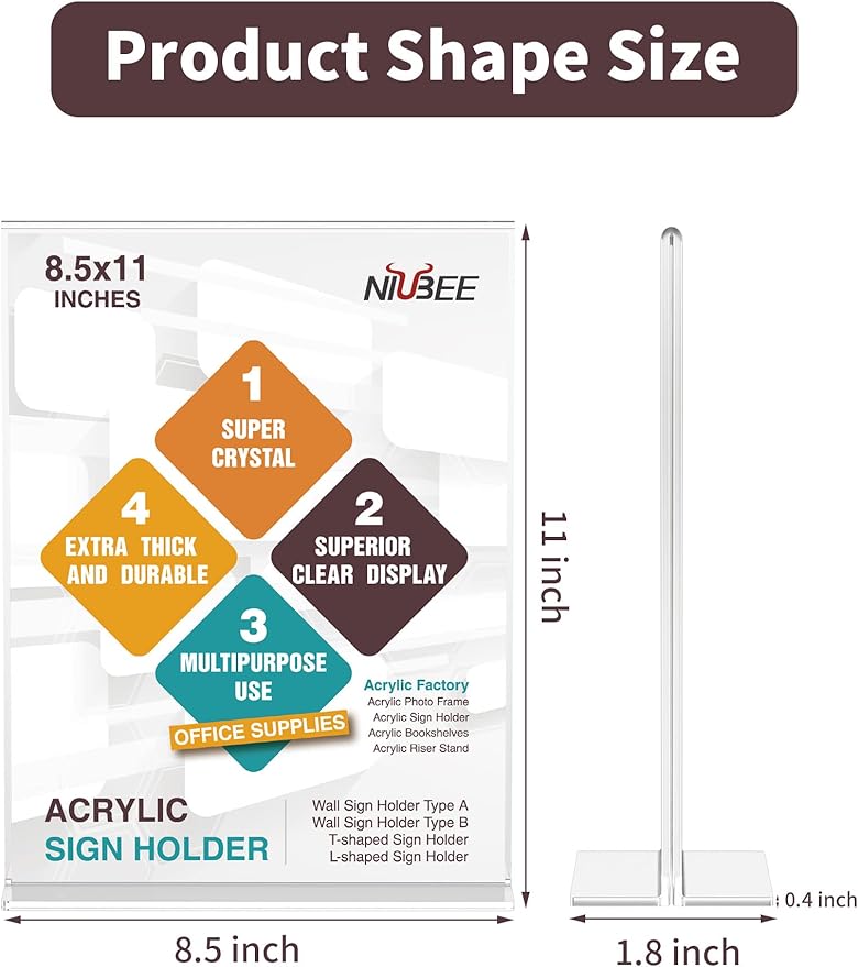 NIUBEE 12 Pack Acrylic Sign Holder 8.5 x 11 - Image 2