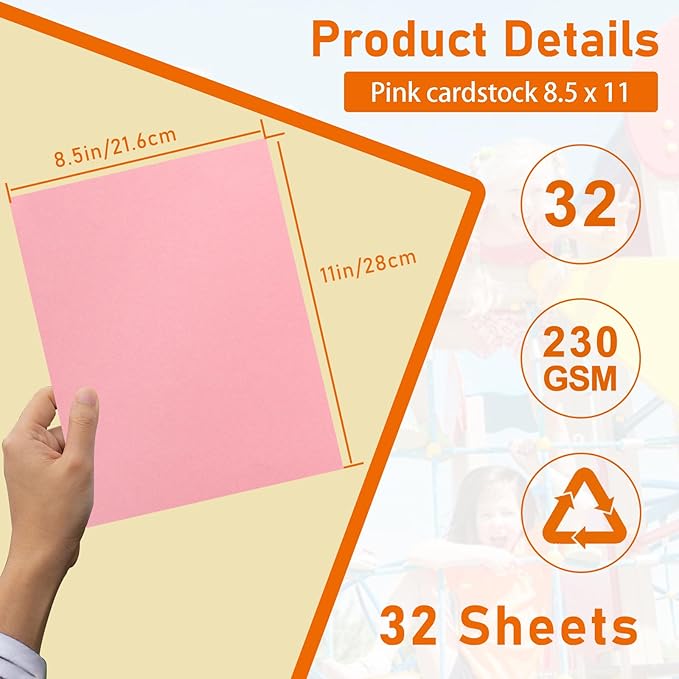 Guakicae 32 Sheets Pink Cardstock 8.5 x 11 Printer Paper, 80lb Premium Paper - Image 2
