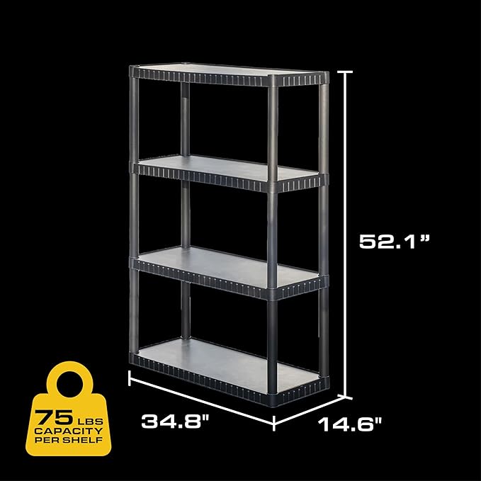 CENTREX CX 4-Tier Plastic Storage Shelving Unit, Medium Duty, 75lbs Per Shelf - Image 2