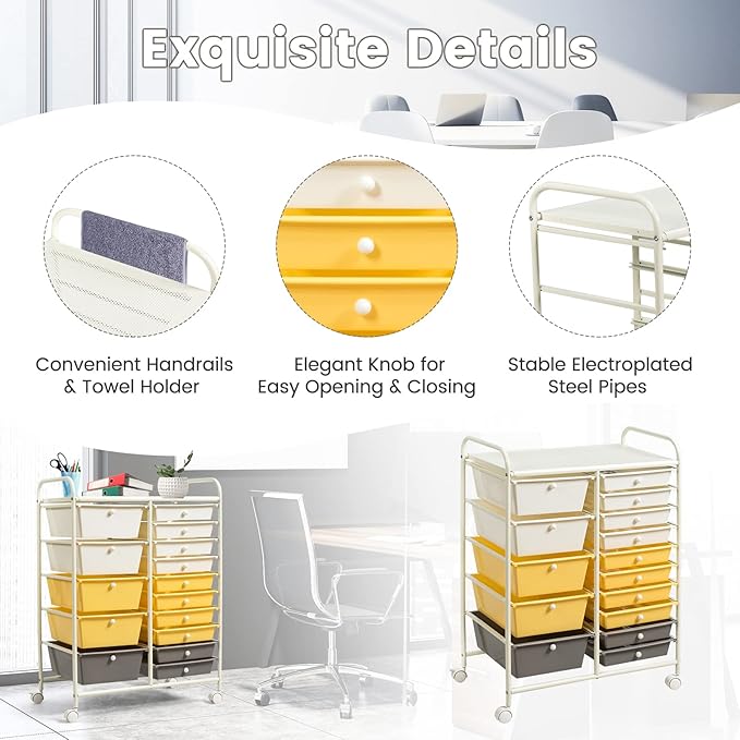 GLACER 15 Drawers Rolling Cart, Storage Cart - Image 7