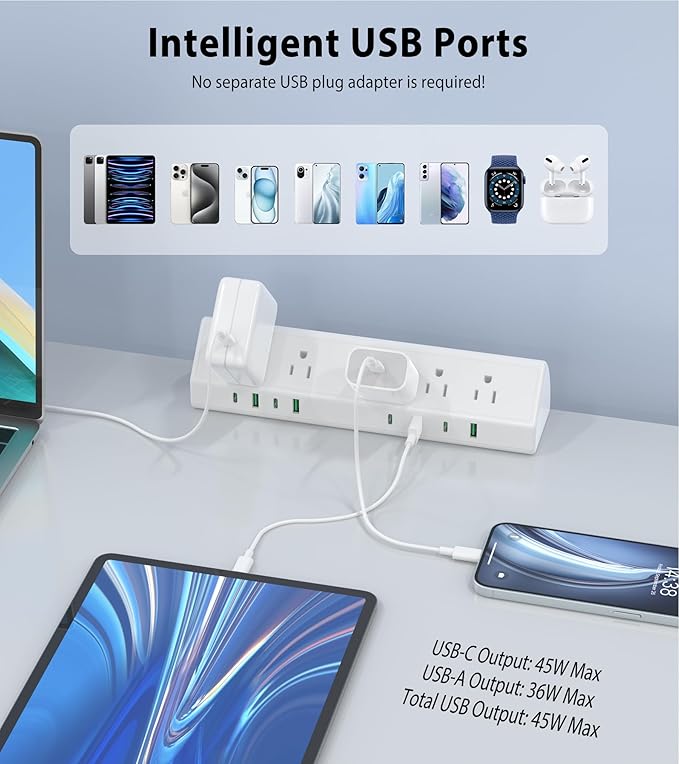 45W Fast Charging Station, Desk Clamp Power Strip, 4 PD USB-C Ports, 5 AC - Image 5
