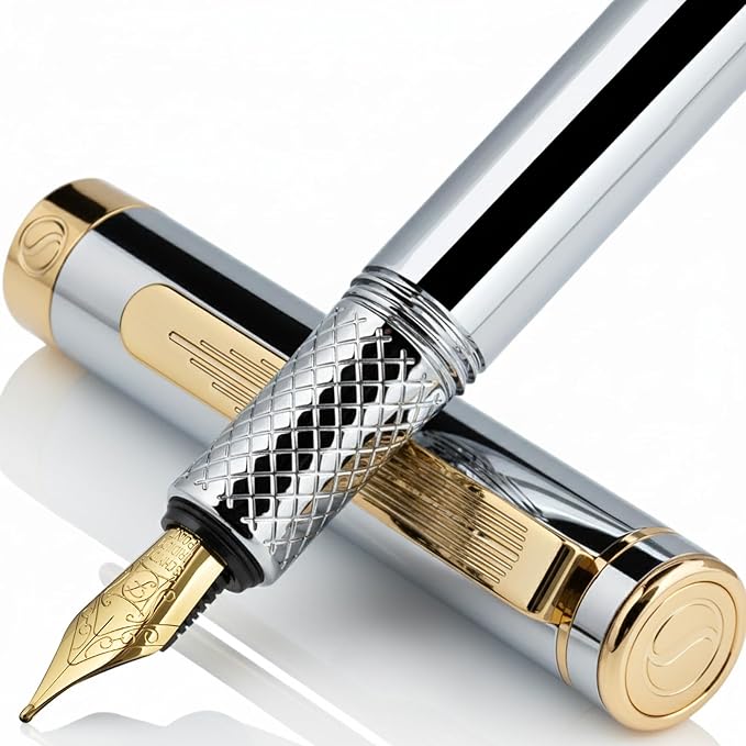 Scriveiner Silver Chrome Fountain Pen, Award Winning, Heavy Pocket Stunning by Scriveiner