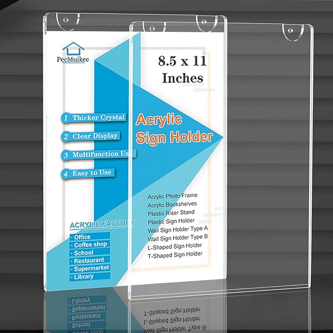 PecMuikee Acrylic Sign Holder 8.5x11, Wall Mount Acrylic Sign Holder and - Image 4