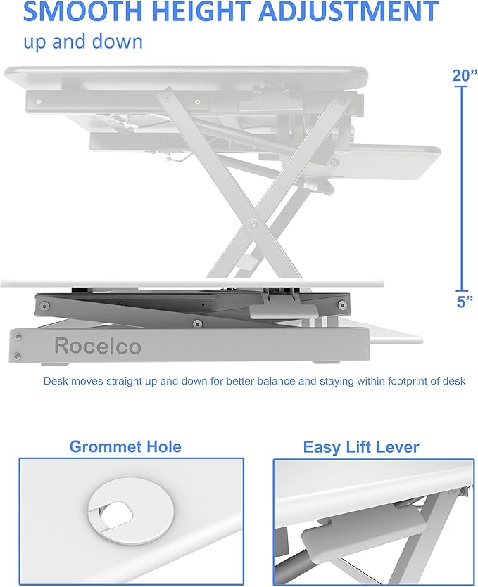Rocelco 40" Large Height Adjustable Standing Desk Converter - Image 3