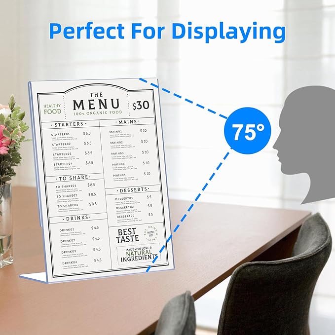DECOHOBO 30 Pack Acrylic Sign Holder 8.5 x 11, L-Shape Acrylic Stands - Image 6
