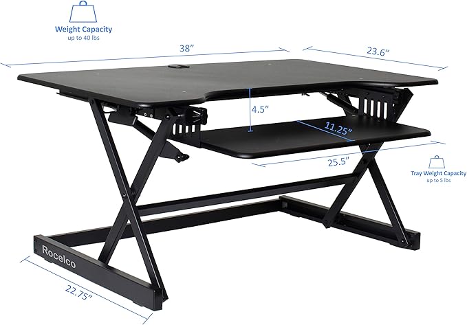 Rocelco 38" Large Height Adjustable Standing Desk Converter - Image 3