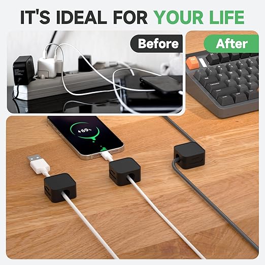 12 Black Magnetic Cable Clips, Under Desk Cable Management, Cord Holder - Image 4
