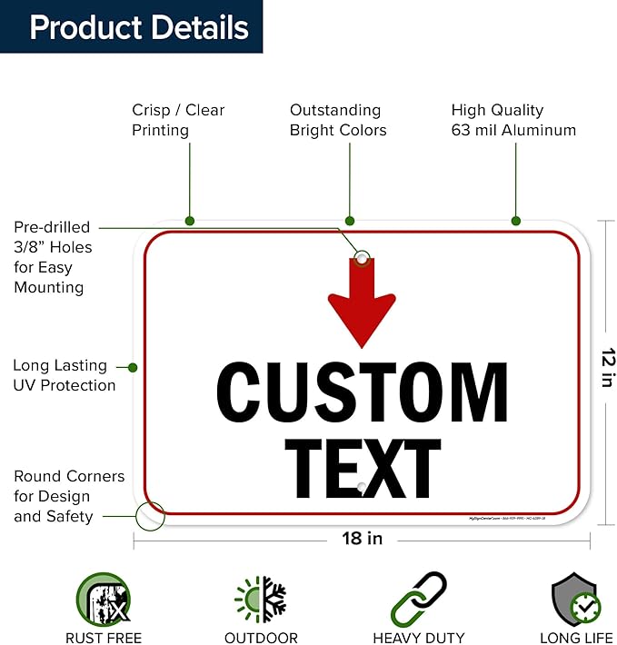 Custom Arrow and Directional Sign, Down Arrow, 12x18 Inches, Rust Free .063 - Image 6