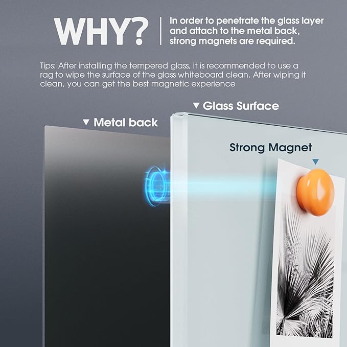 MaxGear Glass Whiteboard Tempered Magnetic Dry Erase Board 60 x 40 Inch Ultra - Image 6