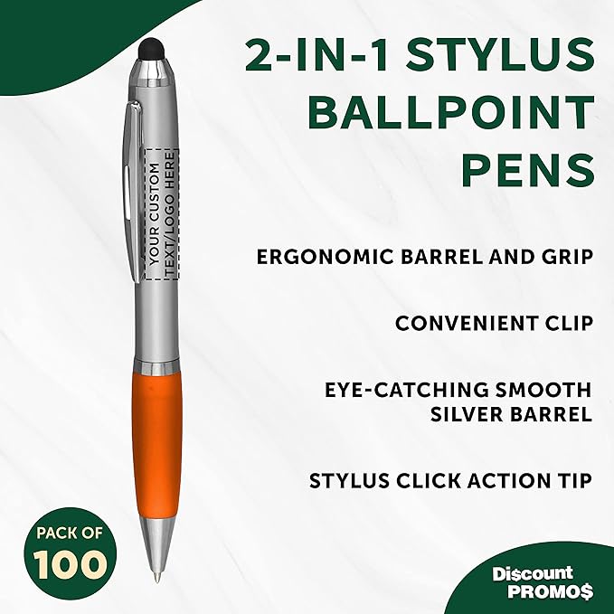 DISCOUNT PROMOS Custom Stylus Ballpoint Pens Set of 100, Personalized Bulk Pack - Image 3