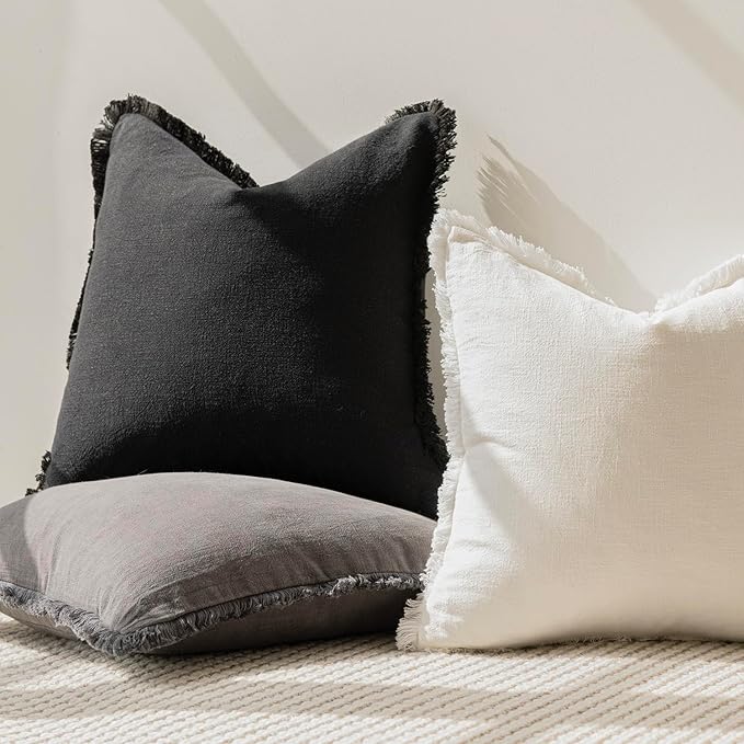 Foindtower Set of 2 Decorative Linen Fringe Throw Pillow Covers Cozy Farmhouse - Image 5