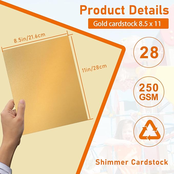 28 Sheets Gold Shimmer Cardstock 8.5 x 11 Metallic Paper, 92lb Heavyweight - Image 2